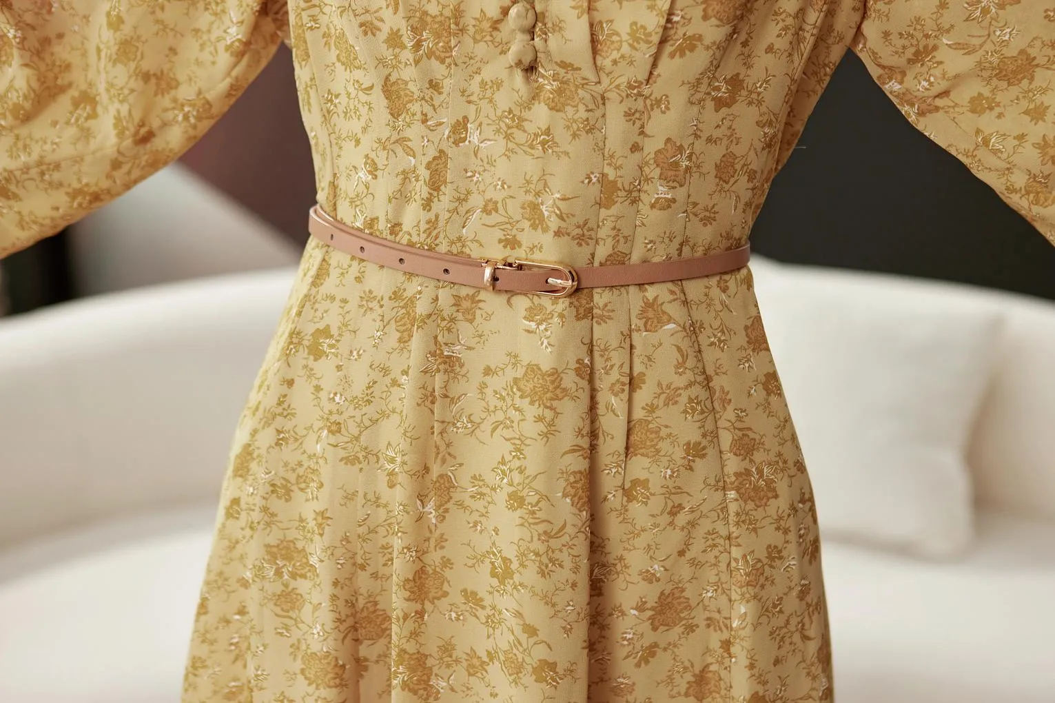 Elegant Calf-length Dress with Button Detailing for Women