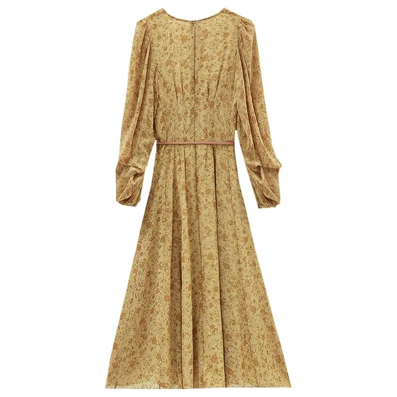 Elegant Calf-length Dress with Button Detailing for Women