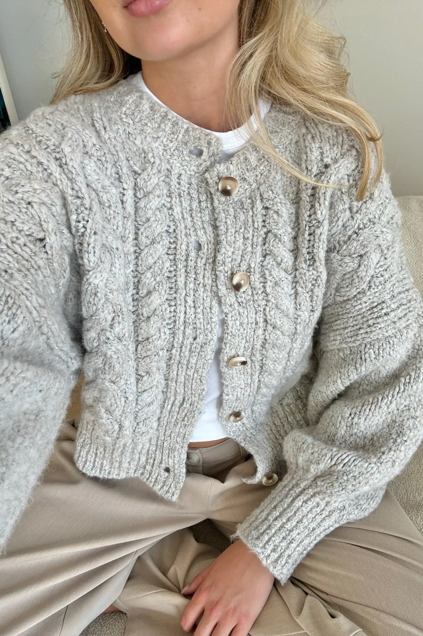 EllaIC Cardigan - Lysegrå
