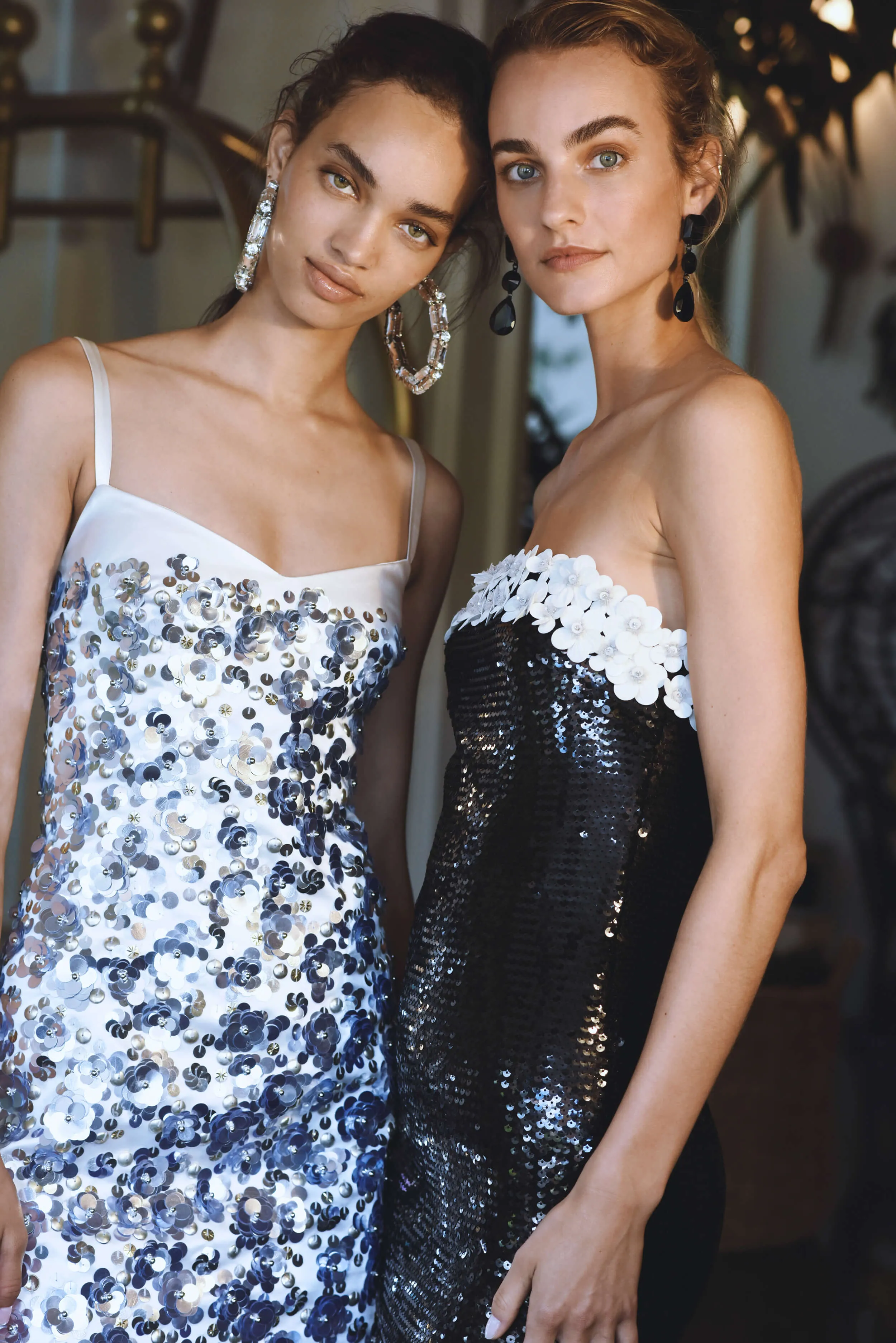 Embroidered Sequin Column Gown