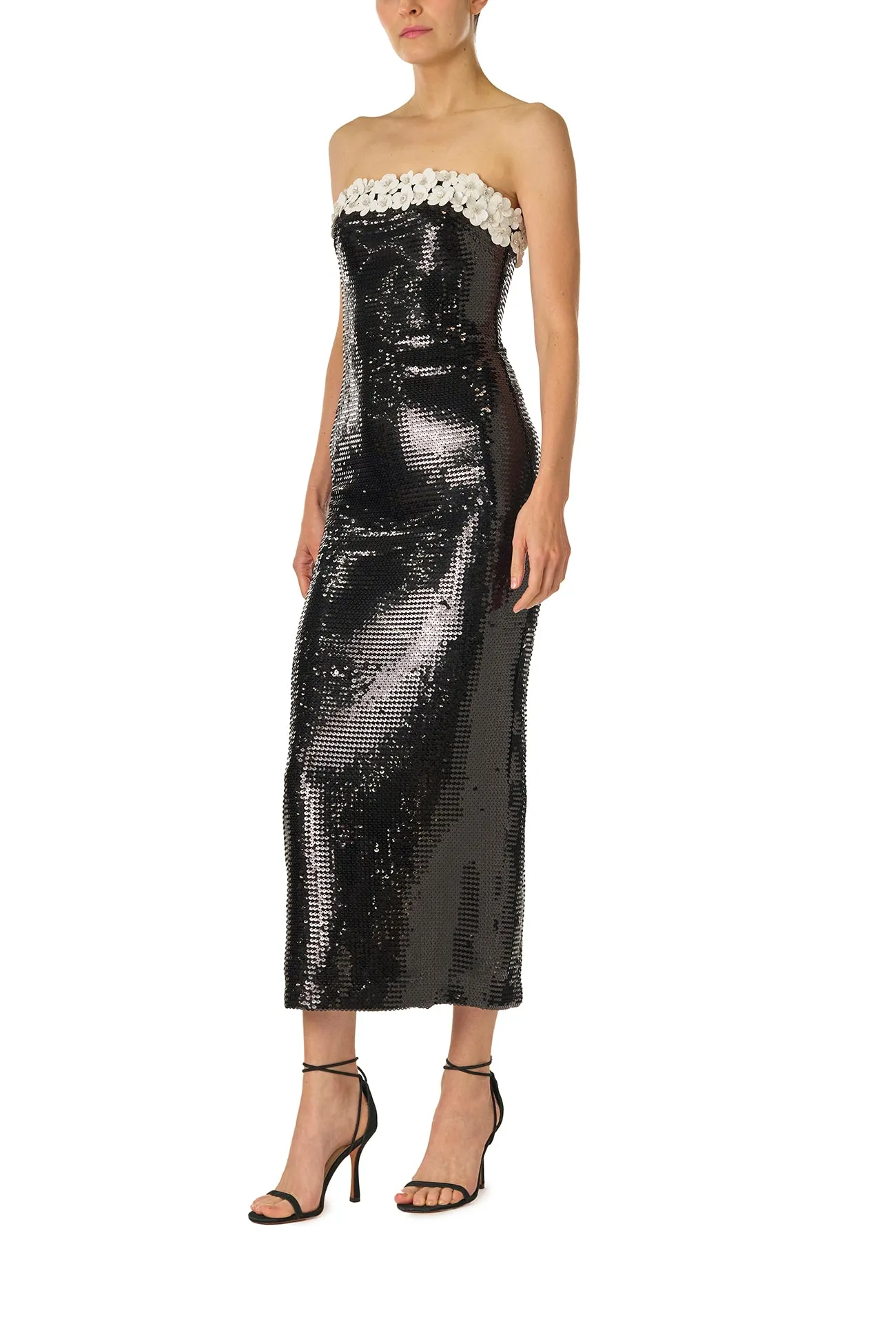 Embroidered Sequin Column Gown