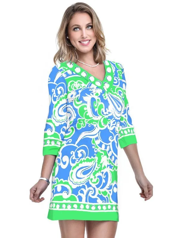Engineered Knit Dress V-Neck Style 220C80 PL