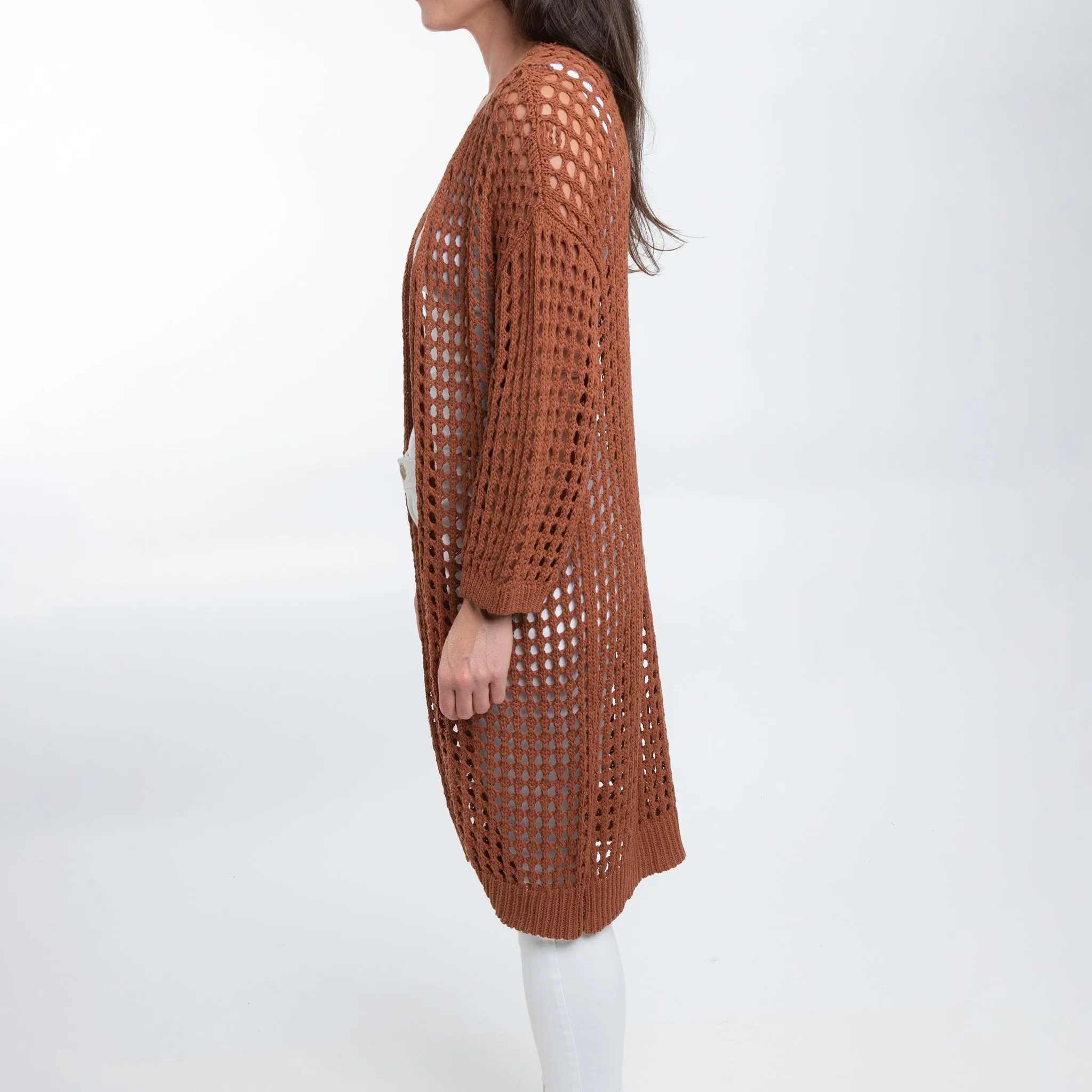 Enya Long Crochet Cardigan