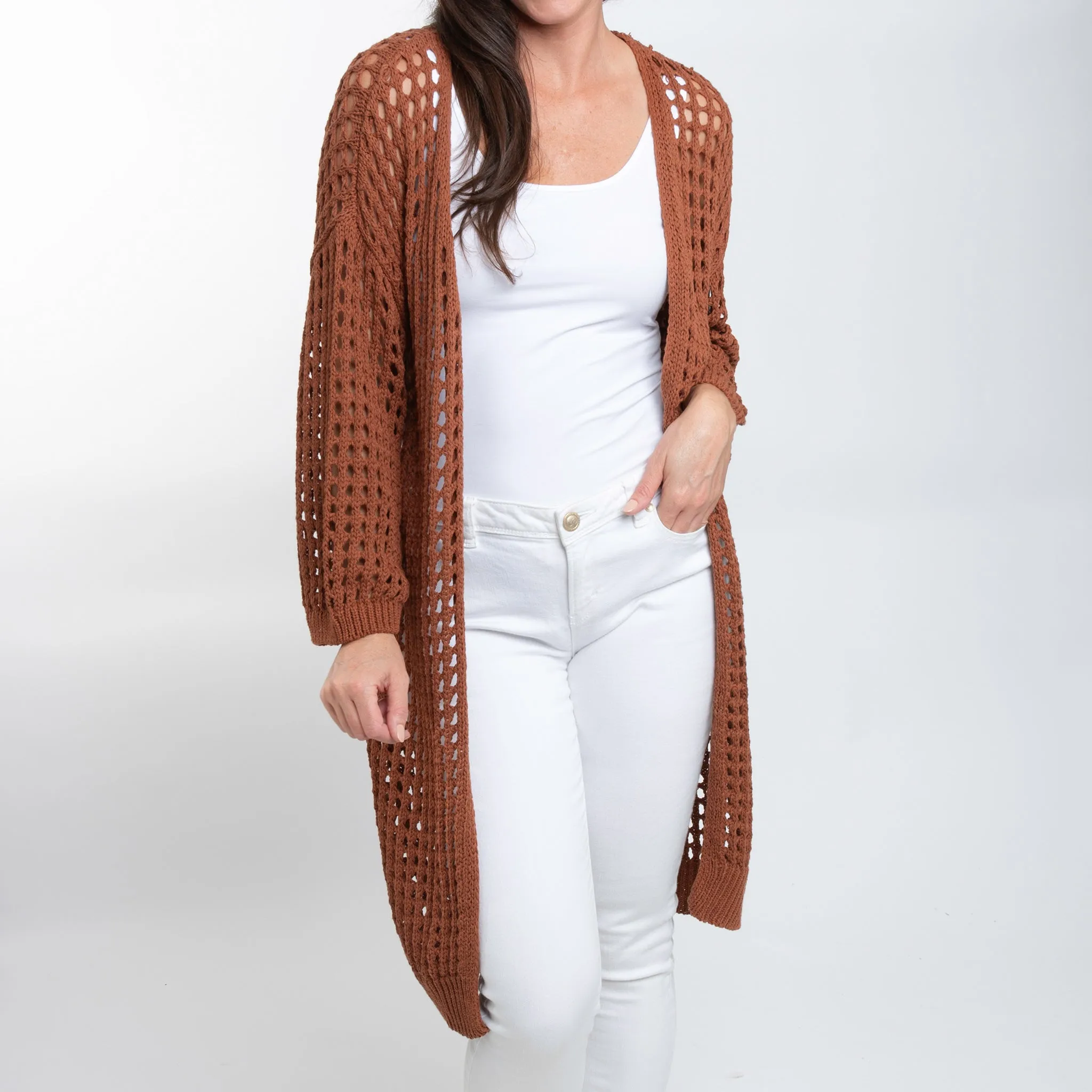 Enya Long Crochet Cardigan