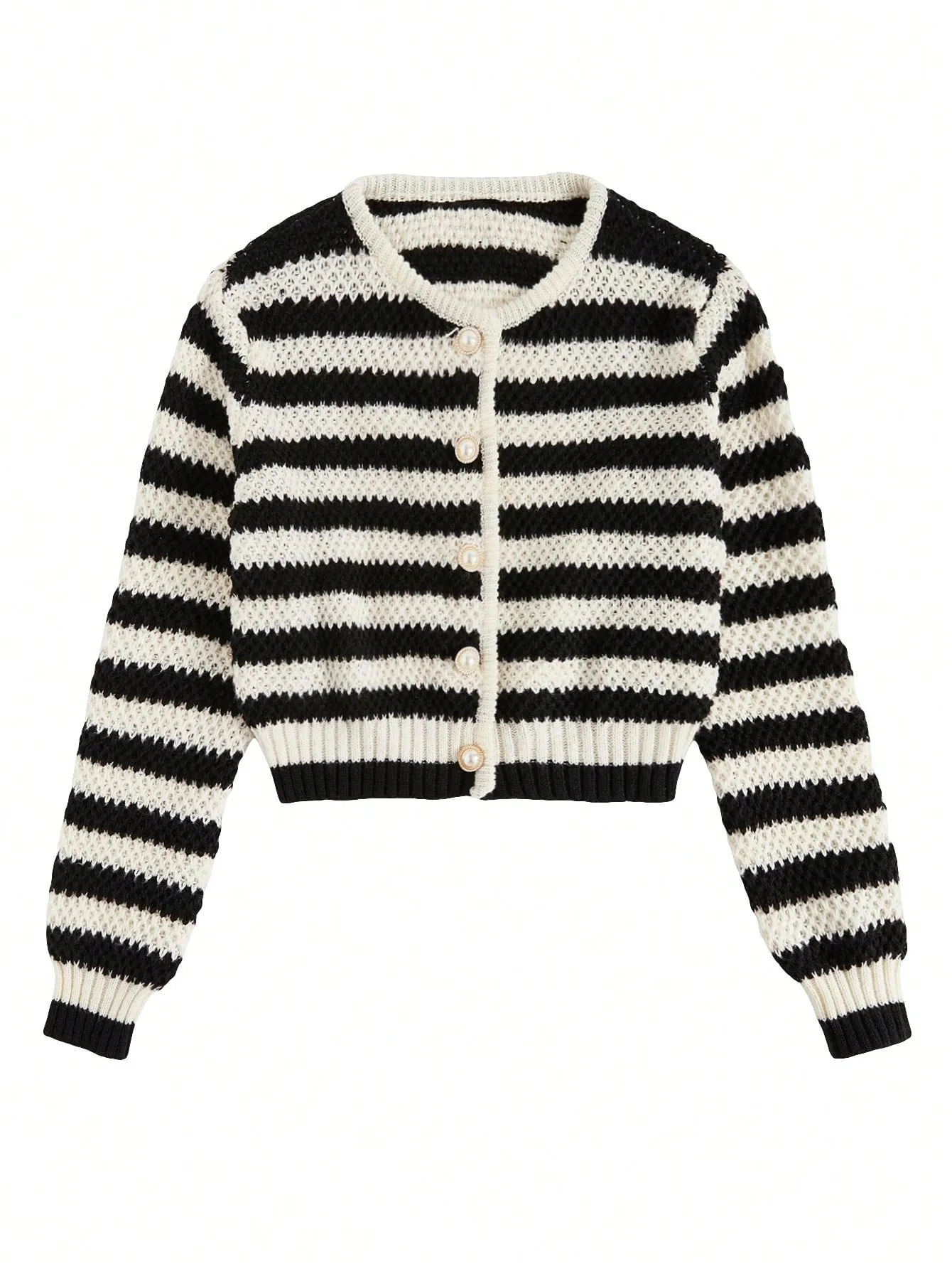 Essnce Striped Pattern Button Front Cardigan