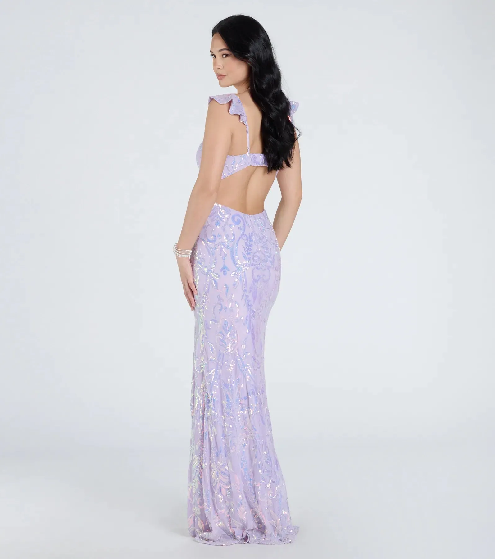Estella V-Neck Column Long Sequin Formal Dress