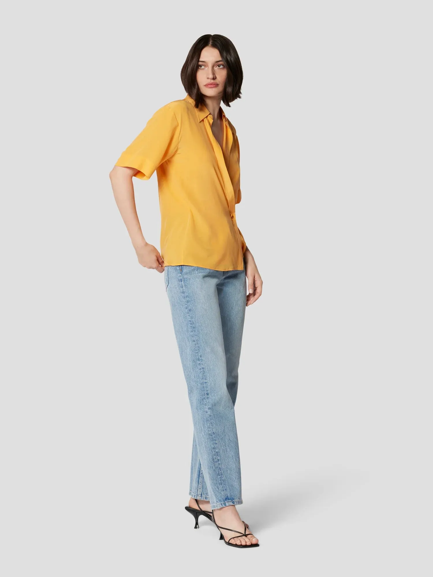 Everly Silk Shirt - Apricot Orange