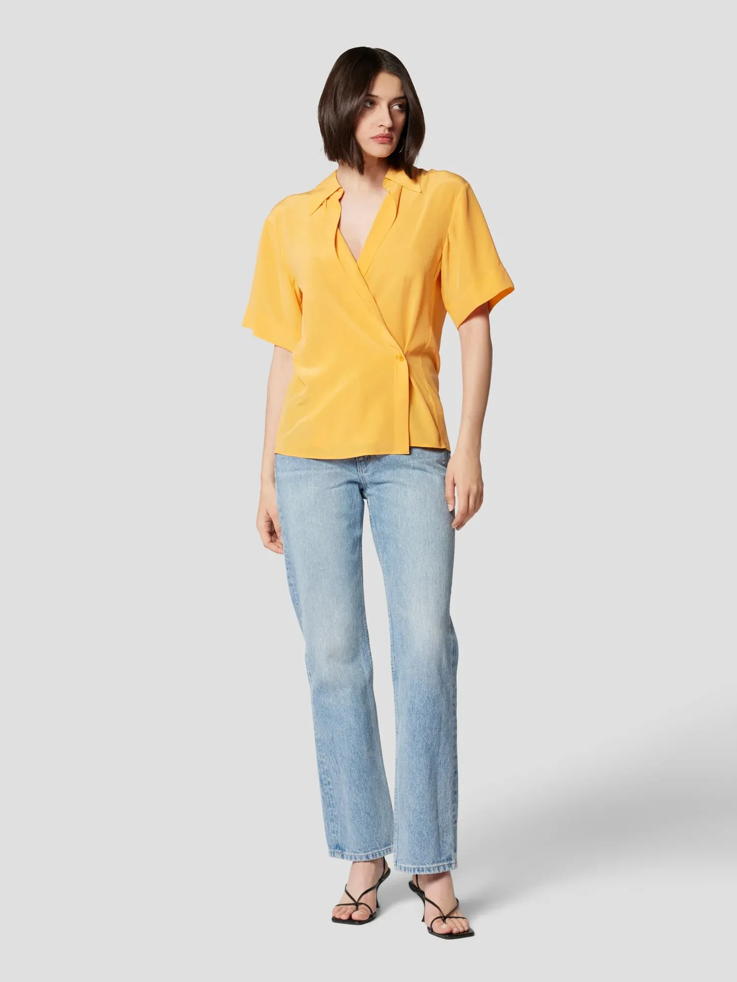 Everly Silk Shirt - Apricot Orange