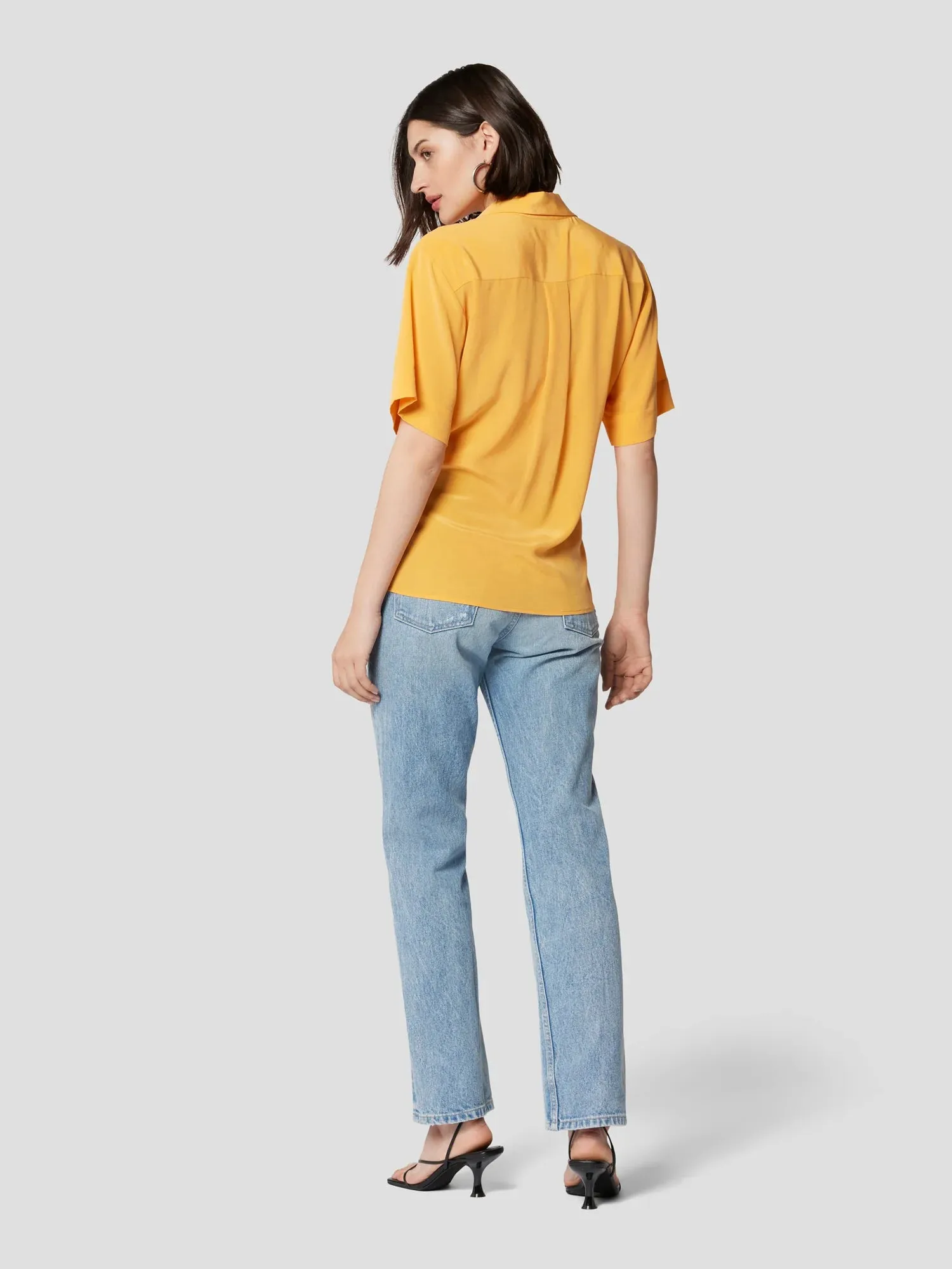 Everly Silk Shirt - Apricot Orange