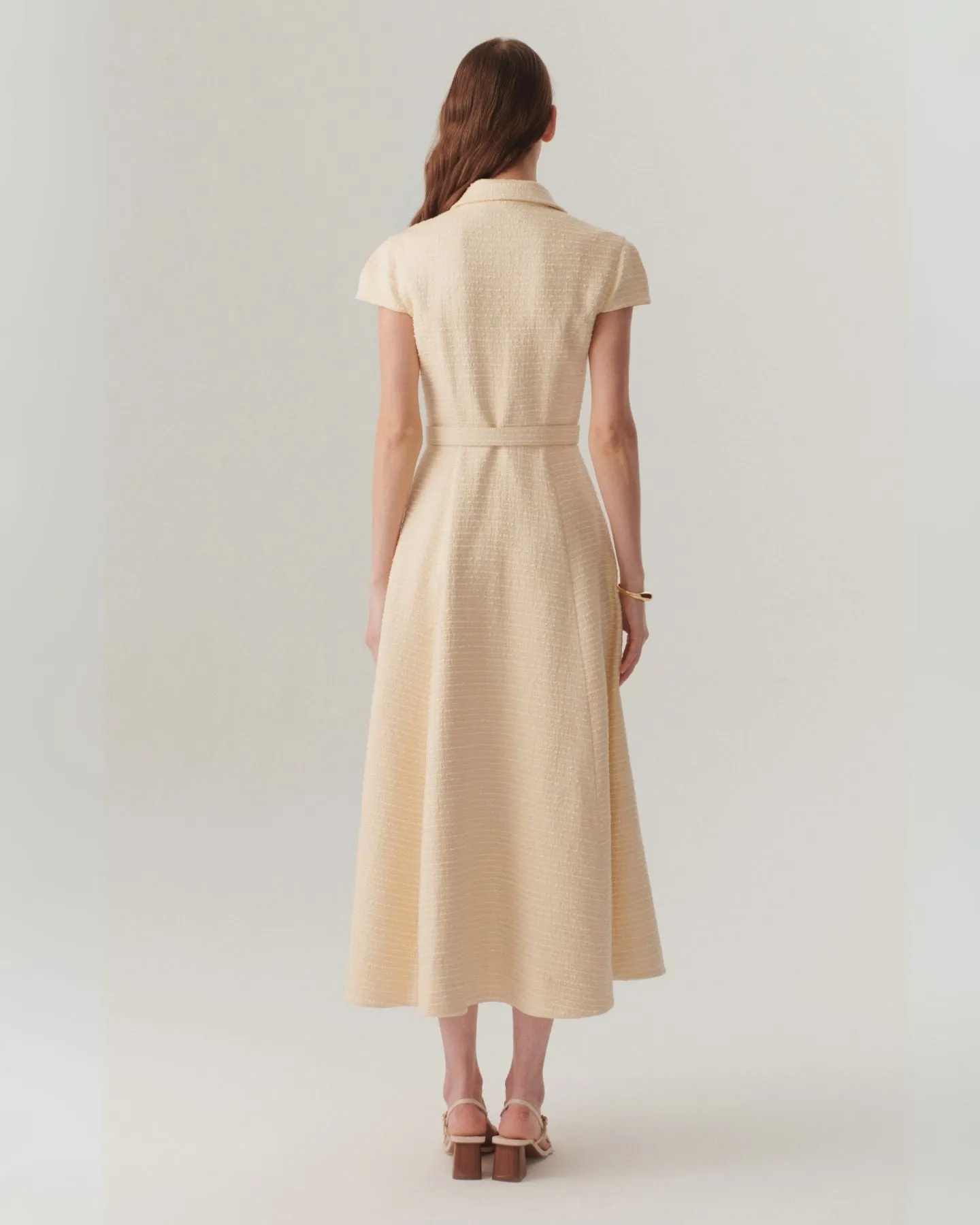 Exquise Savannah Off-White Tweed Style Midi Length Shirt Dress