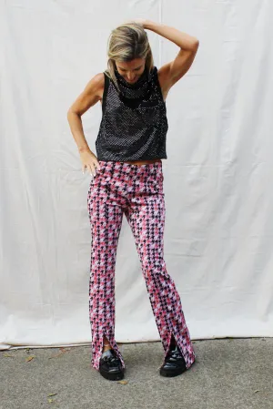 Feel Fancy Houndstooth Jacquard Front Slit Pants