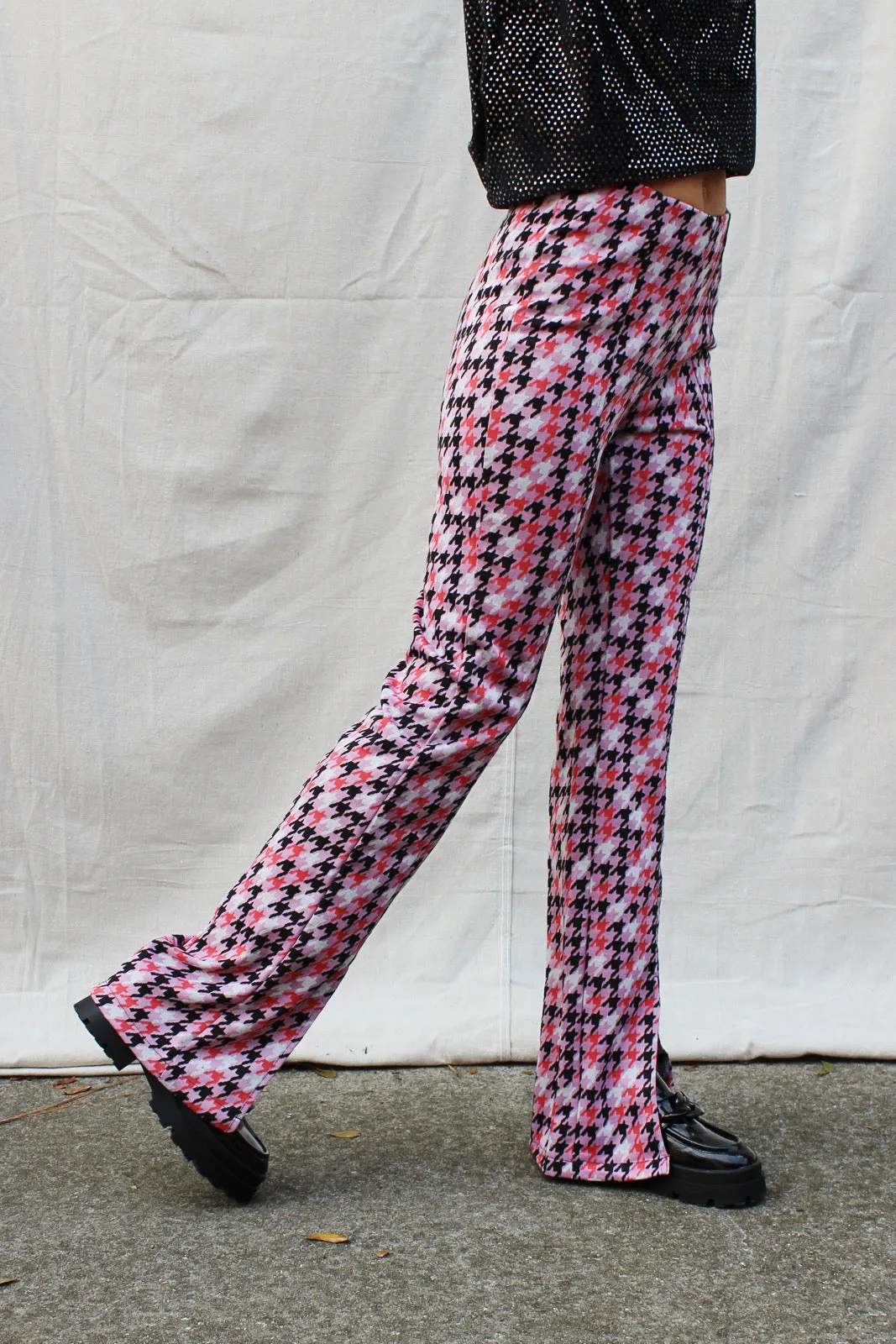 Feel Fancy Houndstooth Jacquard Front Slit Pants