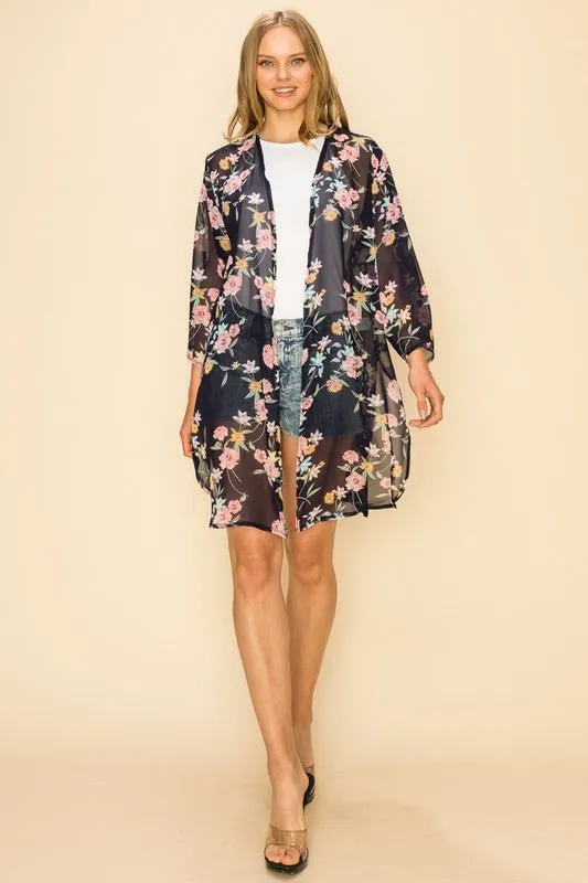 FLORAL PRINT KIMONO CARDIGAN