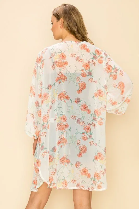 FLORAL PRINT KIMONO CARDIGAN