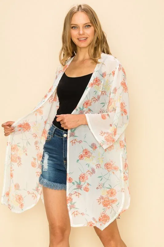 FLORAL PRINT KIMONO CARDIGAN