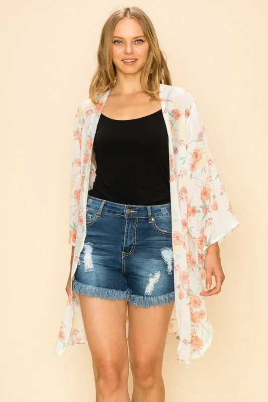 FLORAL PRINT KIMONO CARDIGAN