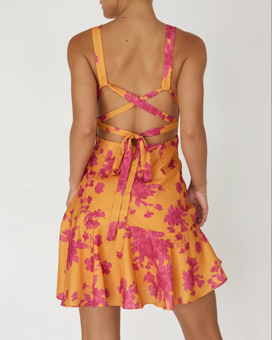Floral Tie Back Flare Mini Dress