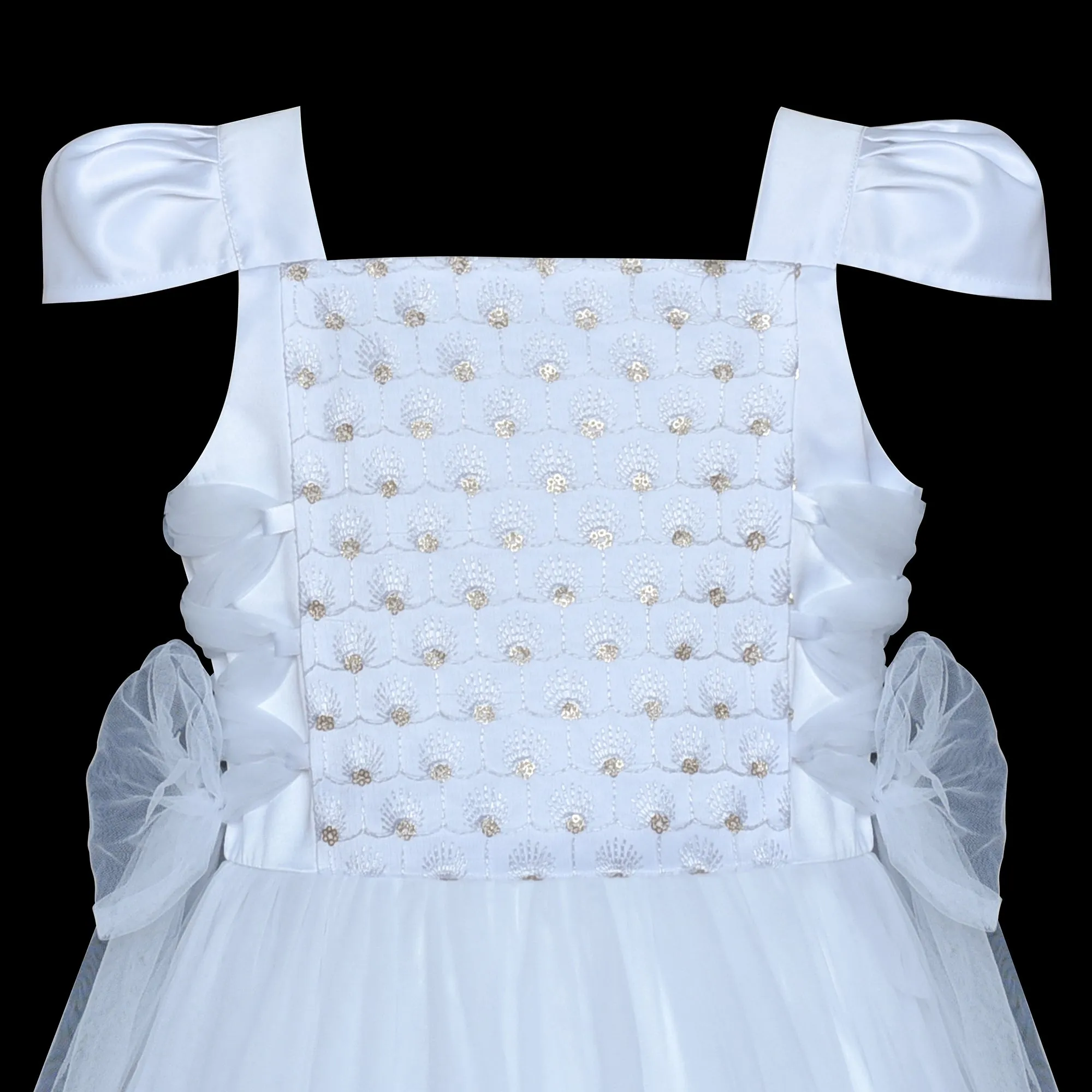 Flower Girls Dress Peach Ruffle Butterfly Wedding Bridesmaid Size 6-14 Years