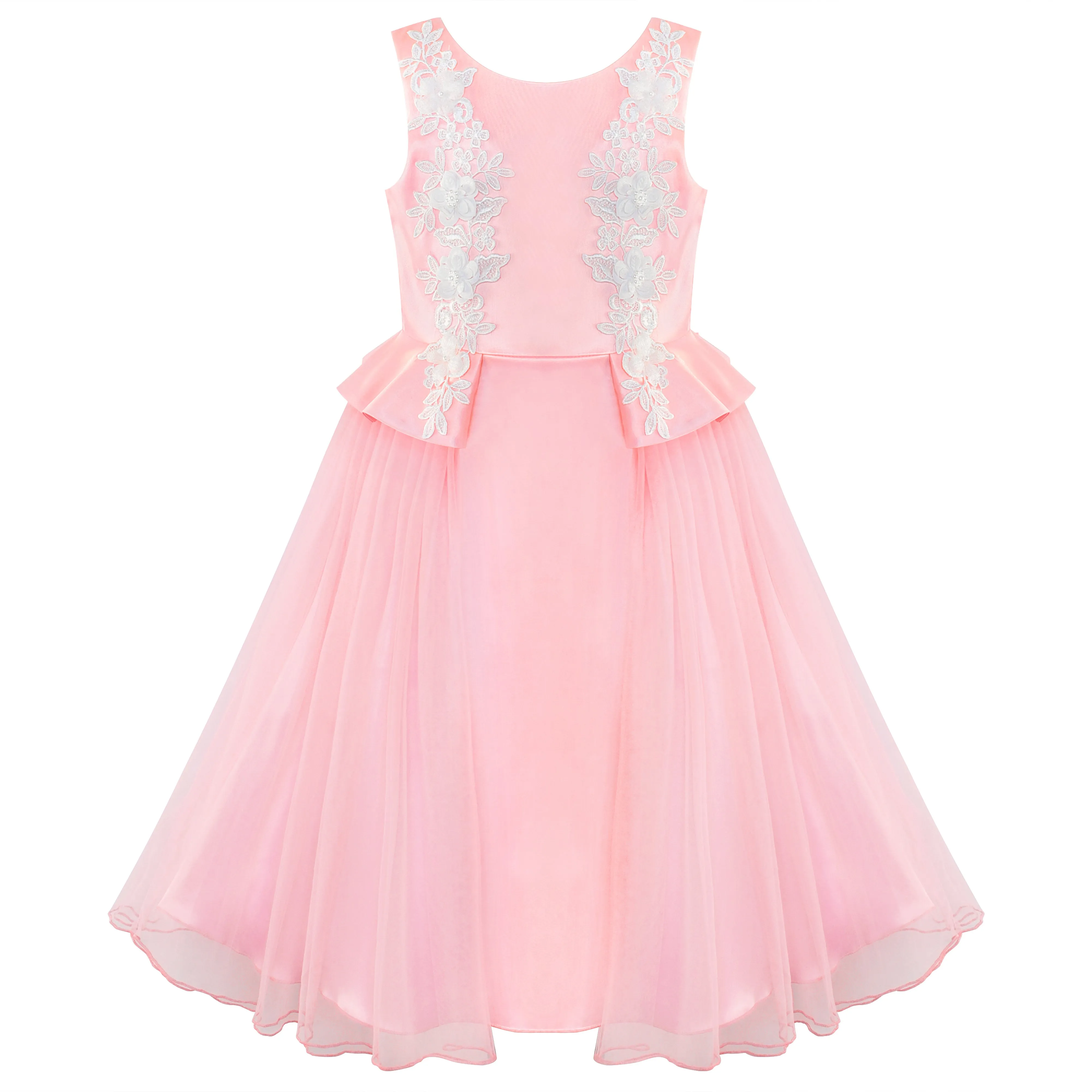 Flower Girls Dress Peach Ruffle Butterfly Wedding Bridesmaid Size 6-14 Years