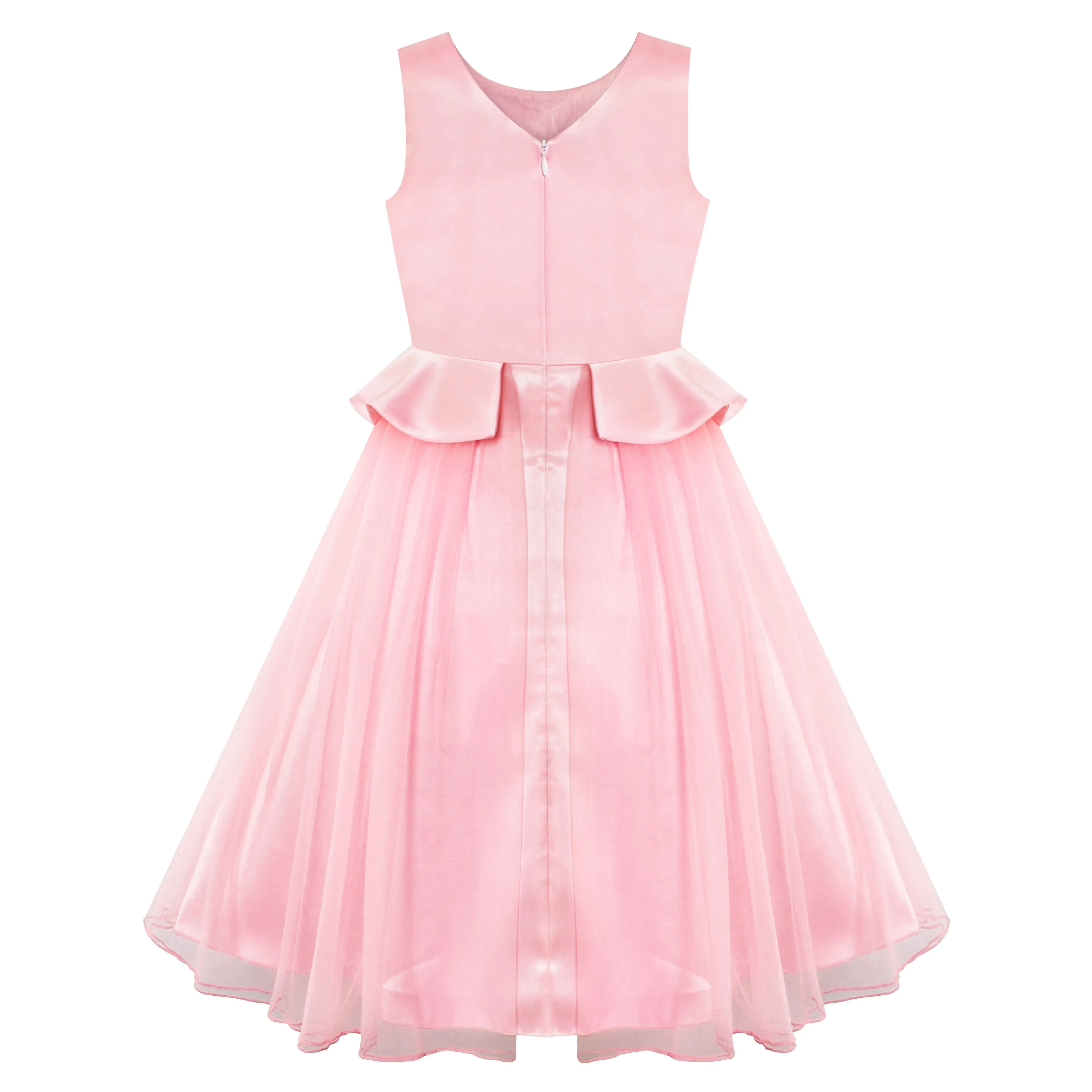 Flower Girls Dress Peach Ruffle Butterfly Wedding Bridesmaid Size 6-14 Years