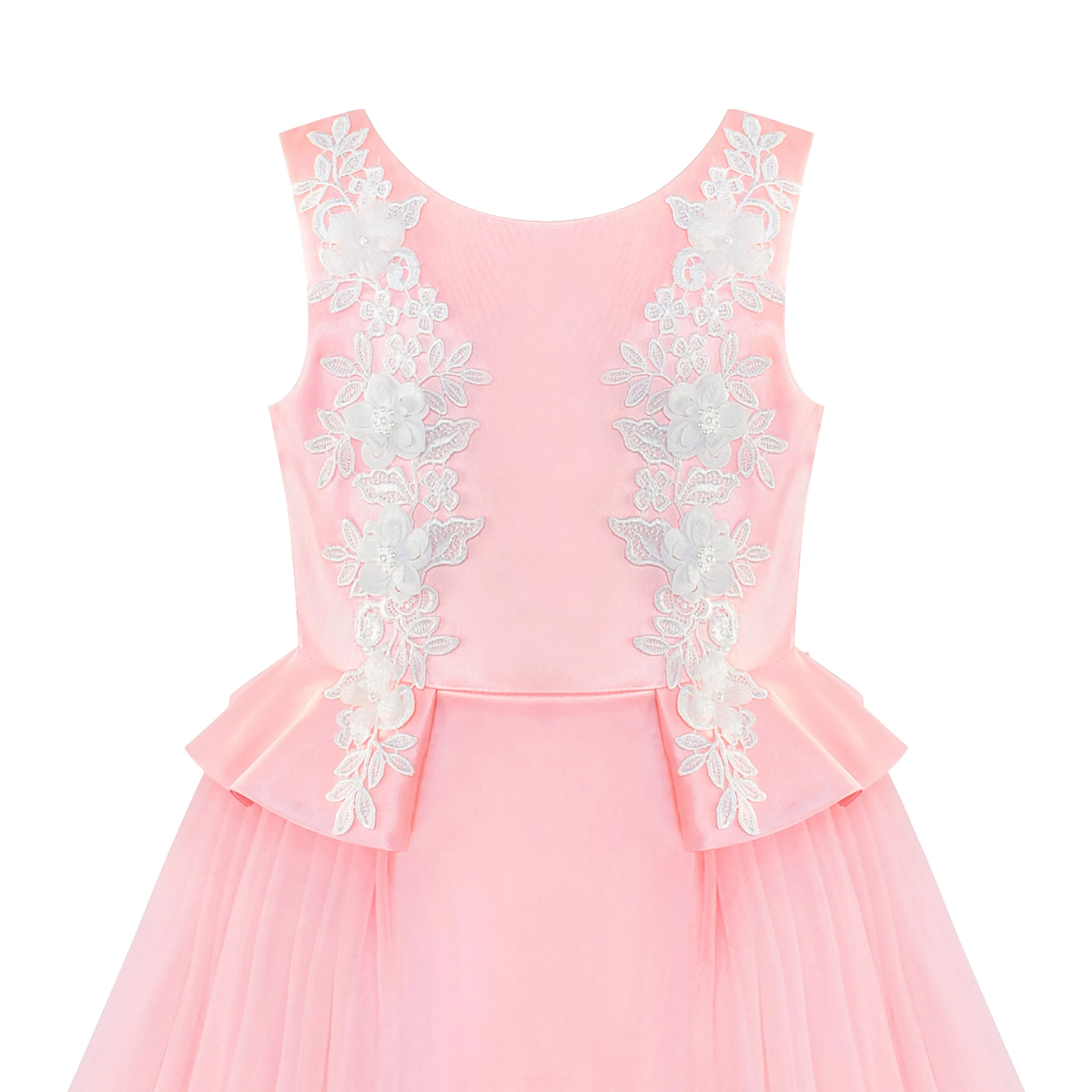 Flower Girls Dress Peach Ruffle Butterfly Wedding Bridesmaid Size 6-14 Years