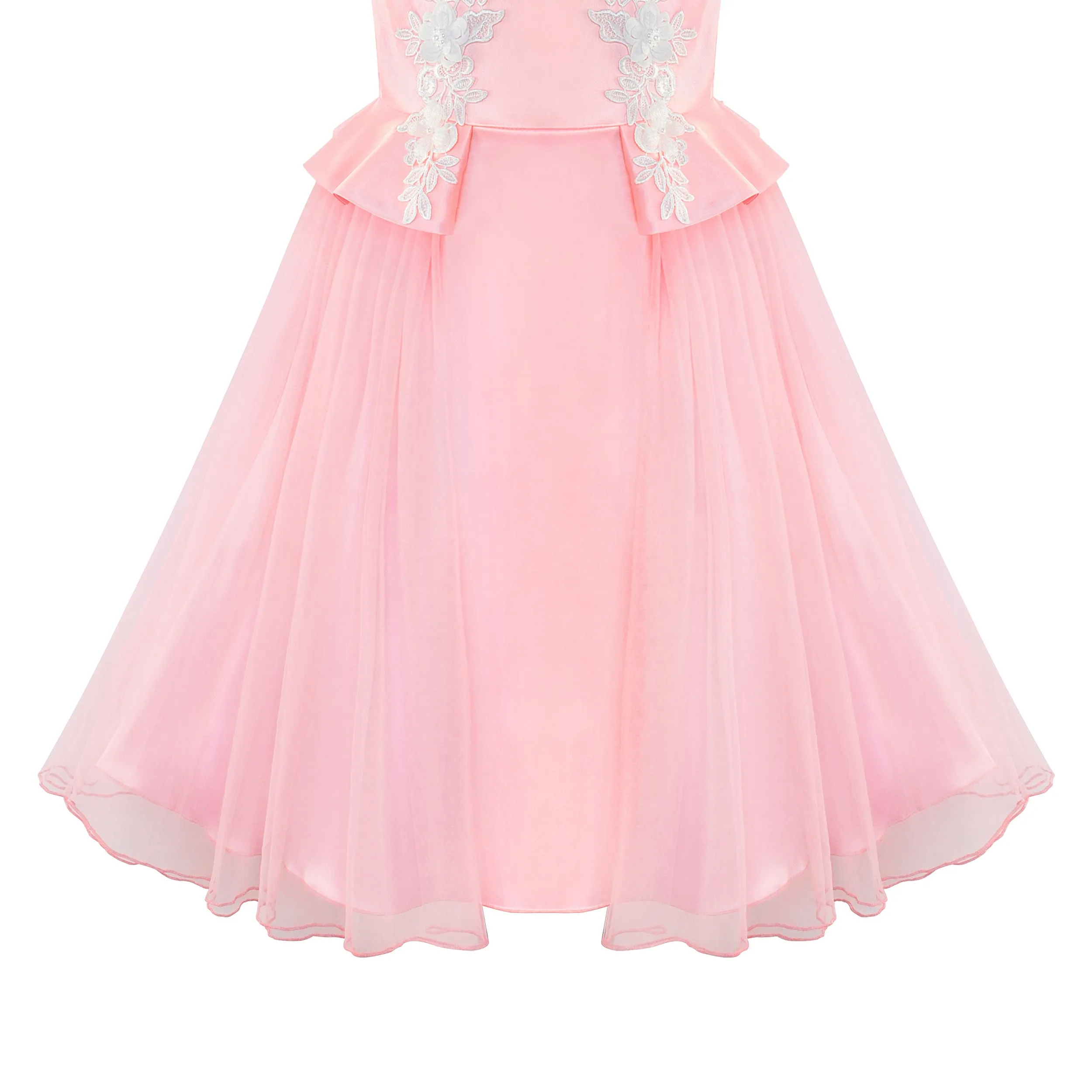 Flower Girls Dress Peach Ruffle Butterfly Wedding Bridesmaid Size 6-14 Years