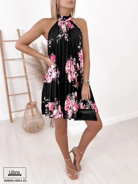 Flower Printed A-Line Dress O-Neck/V-Neck Sleeveless Mini Dress