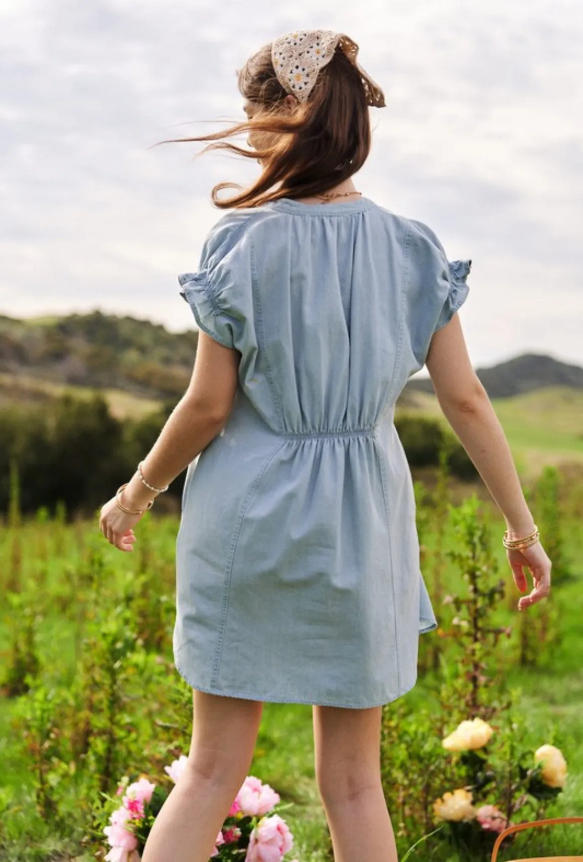 Flutter Sleeve Denim Dress