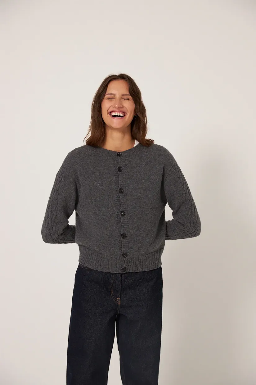 Francie The Kindred Cable Cardigan - Shadow Grey
