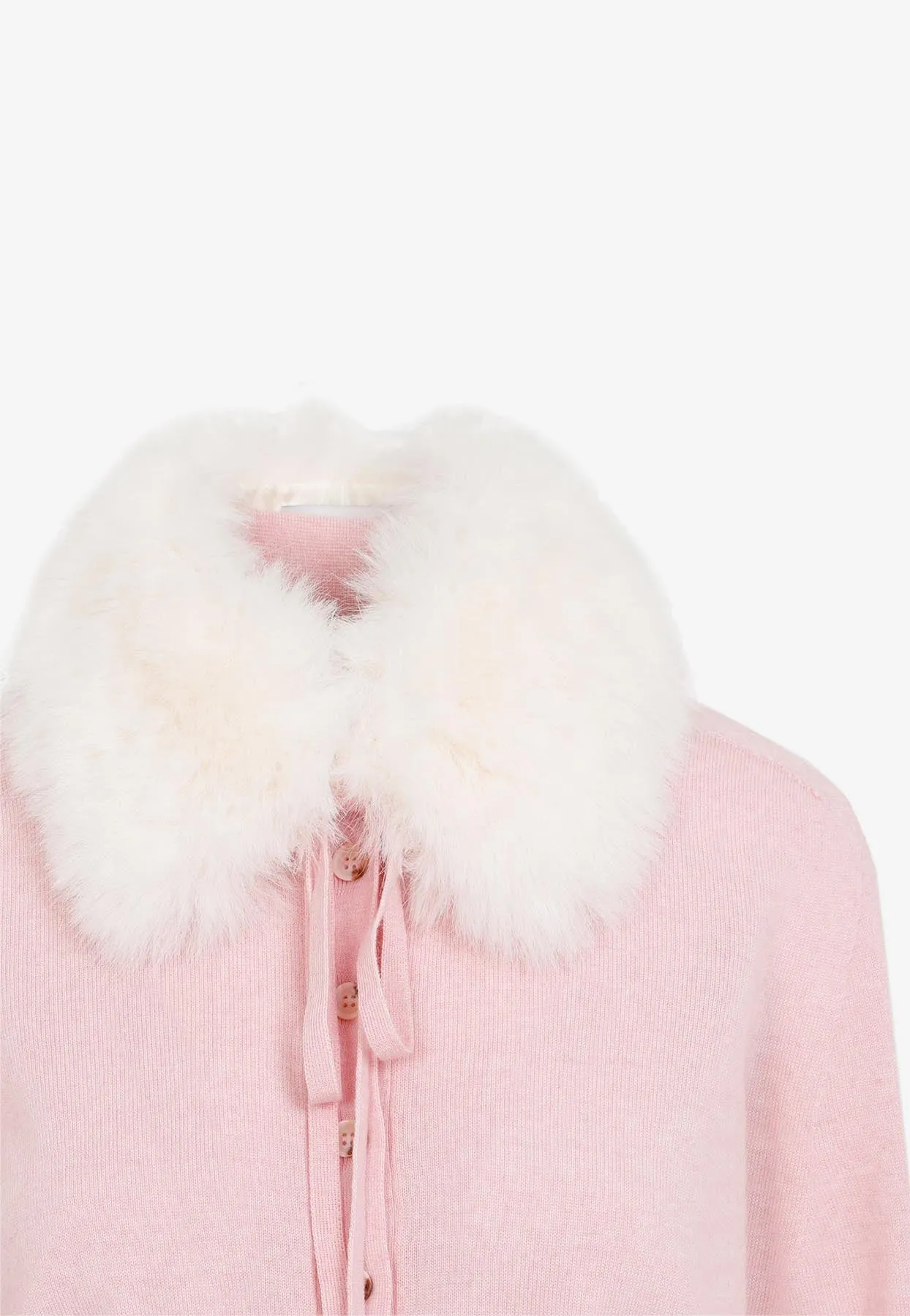 Fur-Collar Wool Cardigan
