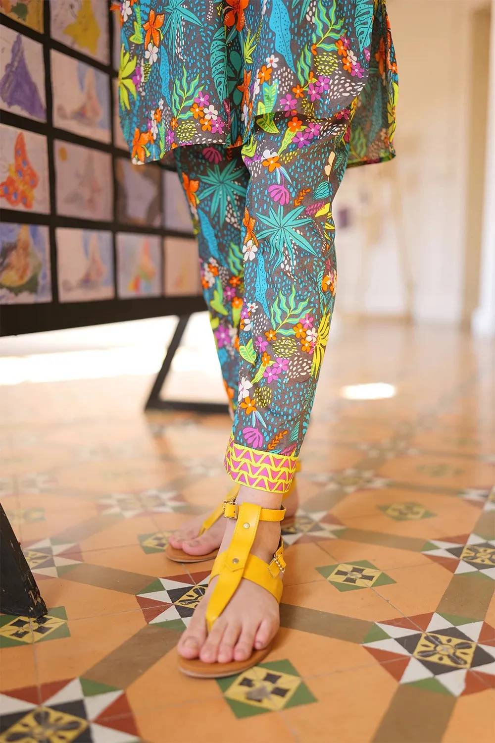 GAC-02166 | GREY & MULTICOLOR | CASUAL 2 PIECE SUIT | COTTON CAMBRIC PRINT