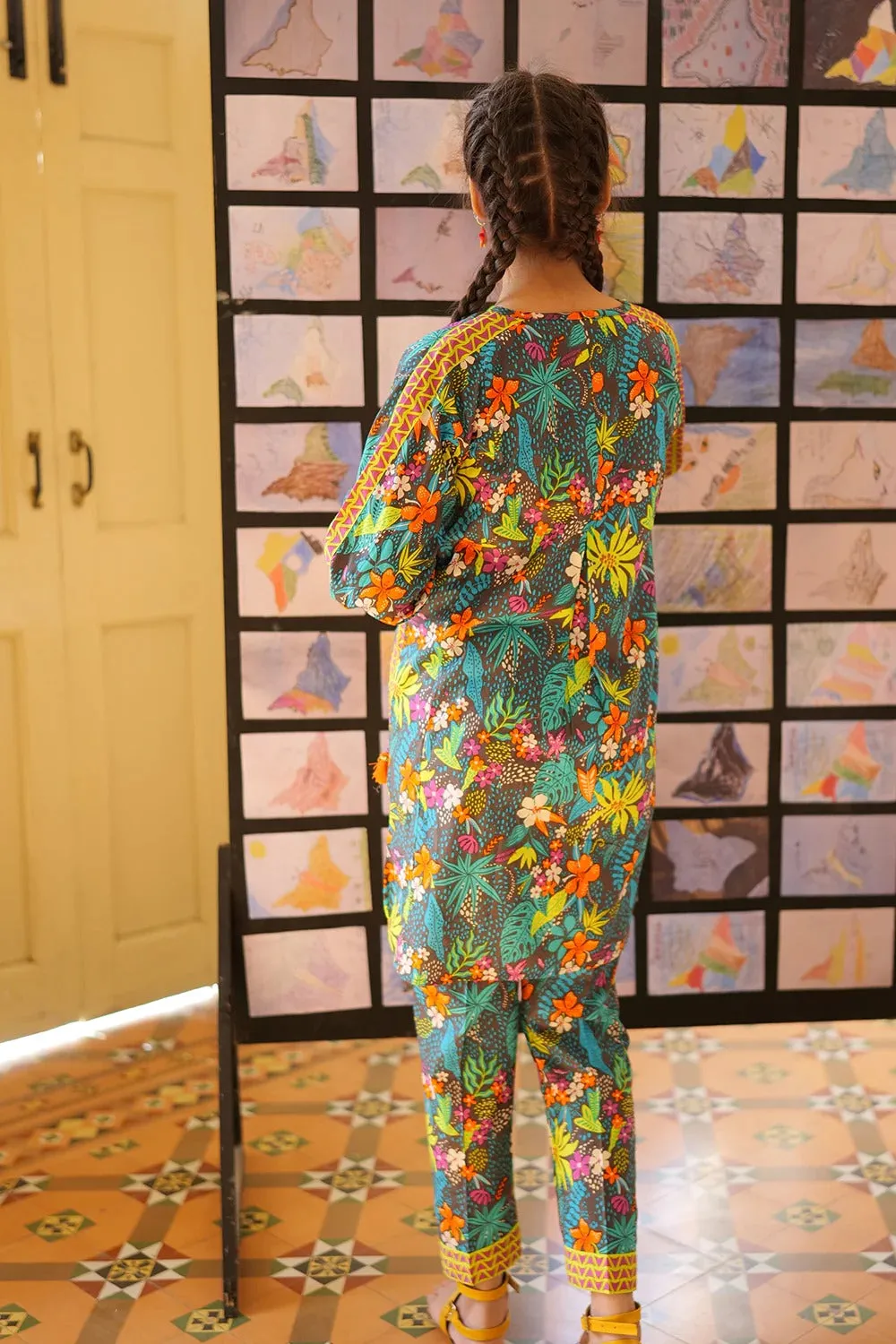GAC-02166 | GREY & MULTICOLOR | CASUAL 2 PIECE SUIT | COTTON CAMBRIC PRINT