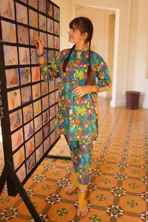 GAC-02166 | GREY & MULTICOLOR | CASUAL 2 PIECE SUIT | COTTON CAMBRIC PRINT