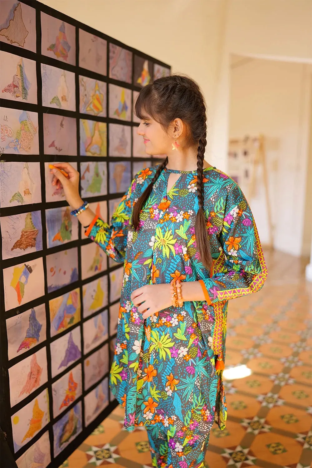 GAC-02166 | GREY & MULTICOLOR | CASUAL 2 PIECE SUIT | COTTON CAMBRIC PRINT