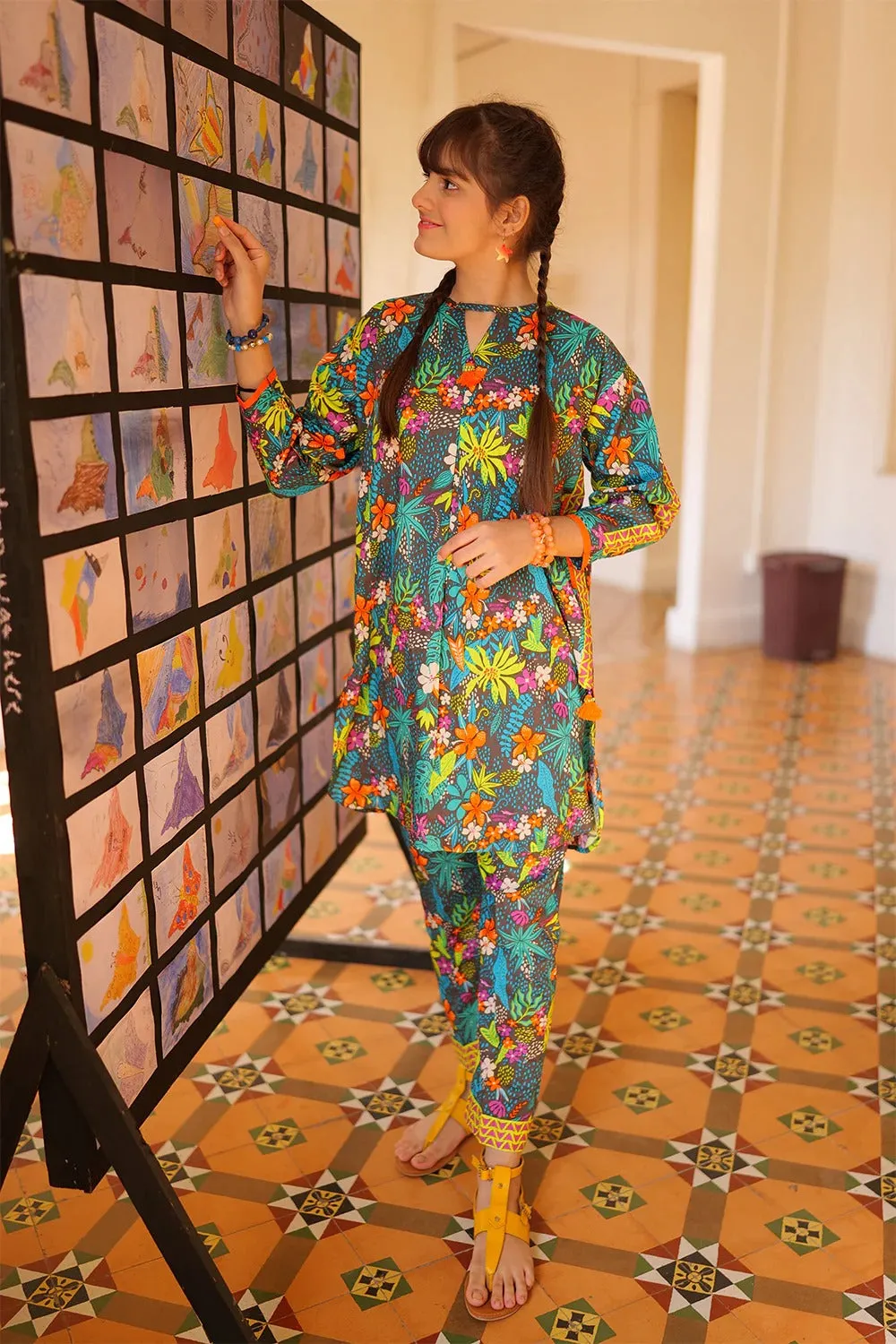 GAC-02166 | GREY & MULTICOLOR | CASUAL 2 PIECE SUIT | COTTON CAMBRIC PRINT