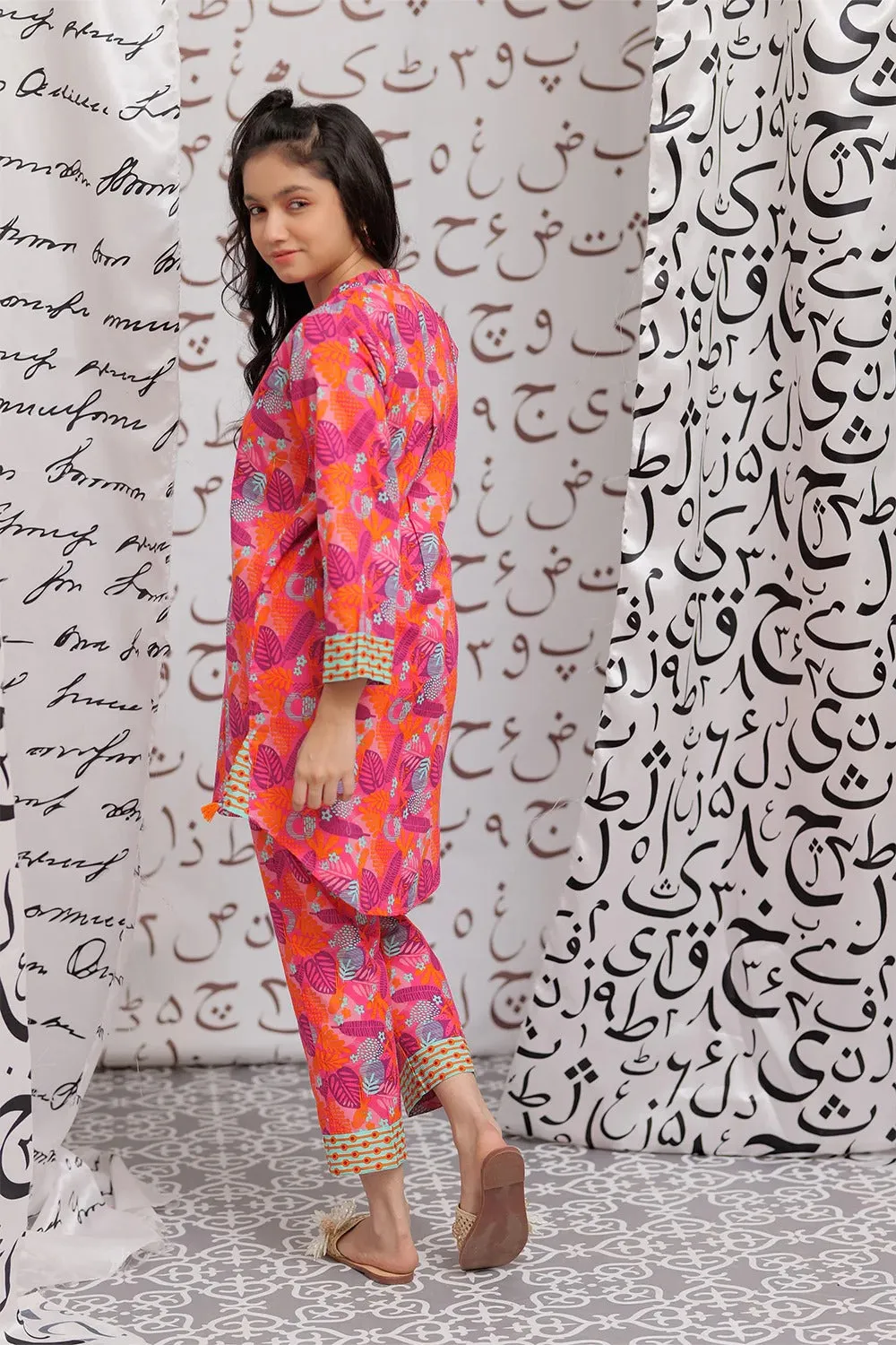 GAC-02167 | SHOCKING PINK & MULTICOLOR | CASUAL 2 PIECE SUIT | COTTON CAMBRIC PRINT