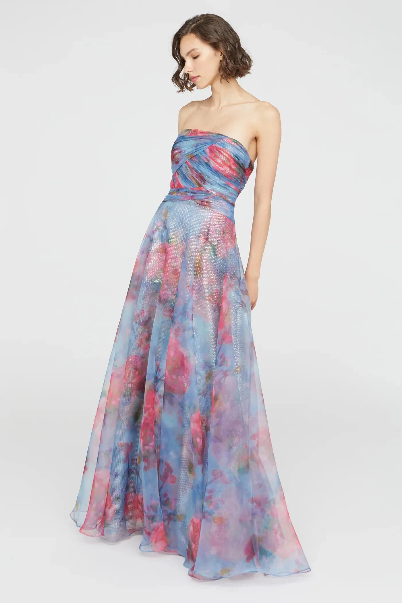 Giselle Strapless Organza Gown - Artic Floral