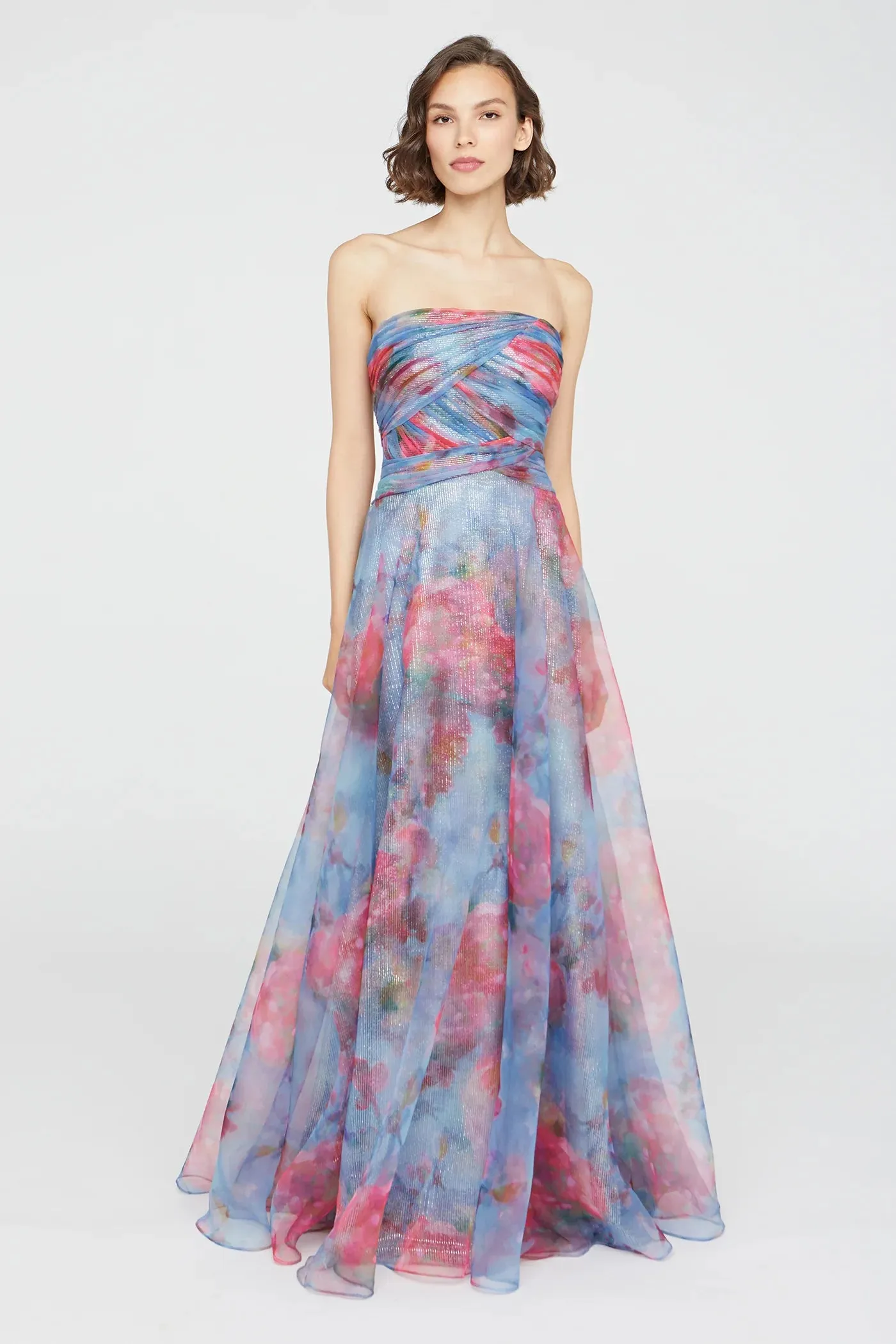 Giselle Strapless Organza Gown - Artic Floral