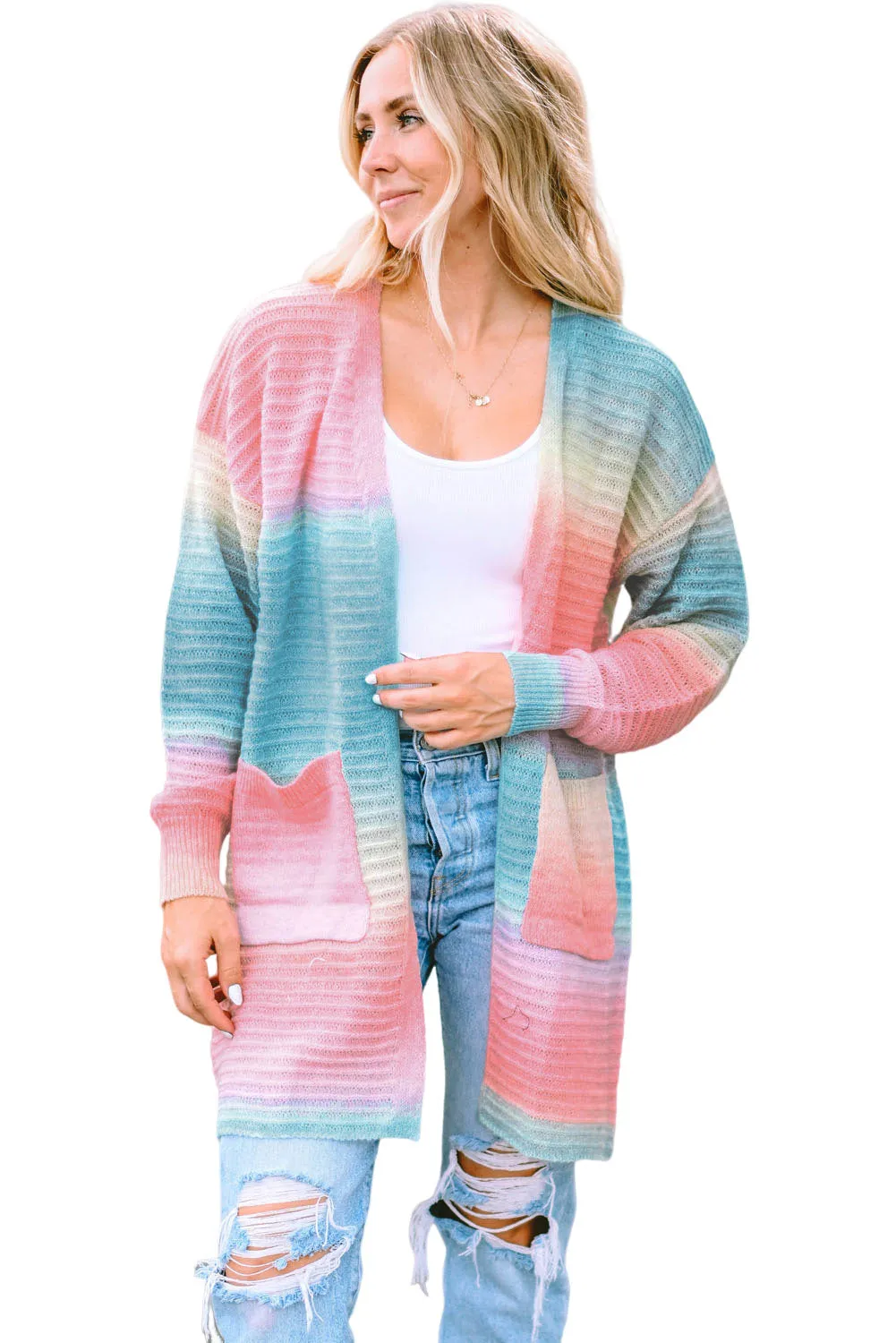 Gradient Knit Open Cardigan
