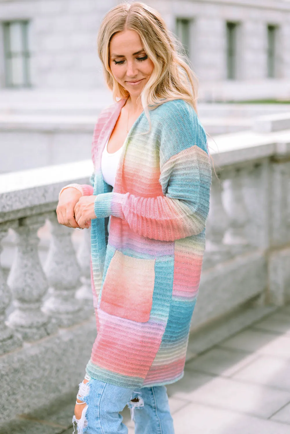 Gradient Knit Open Cardigan