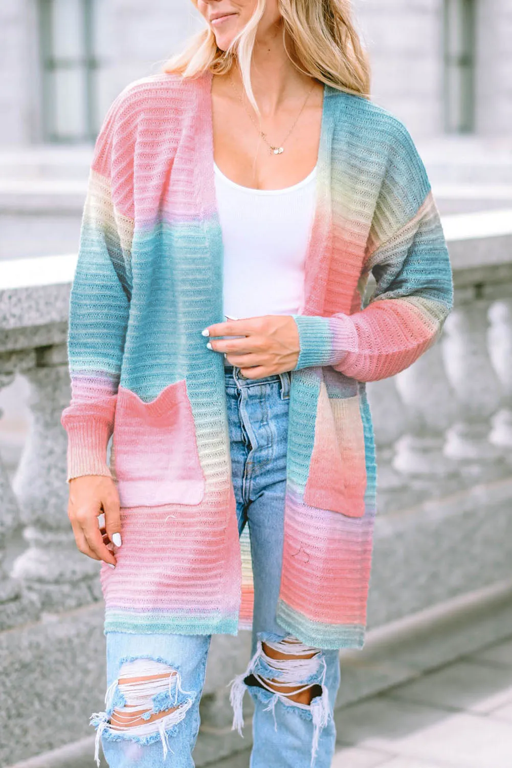 Gradient Knit Open Cardigan