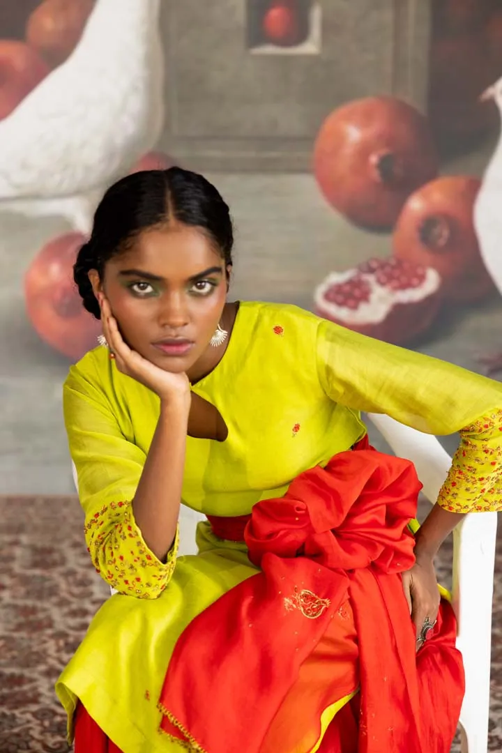 Green & Red Motifs with Embroidery Suit- Set of 3