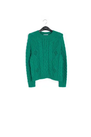 Green cable-knit wool-blend sweater