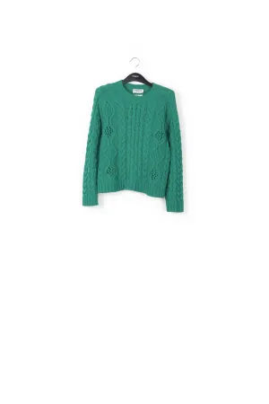 Green cable-knit wool-blend sweater