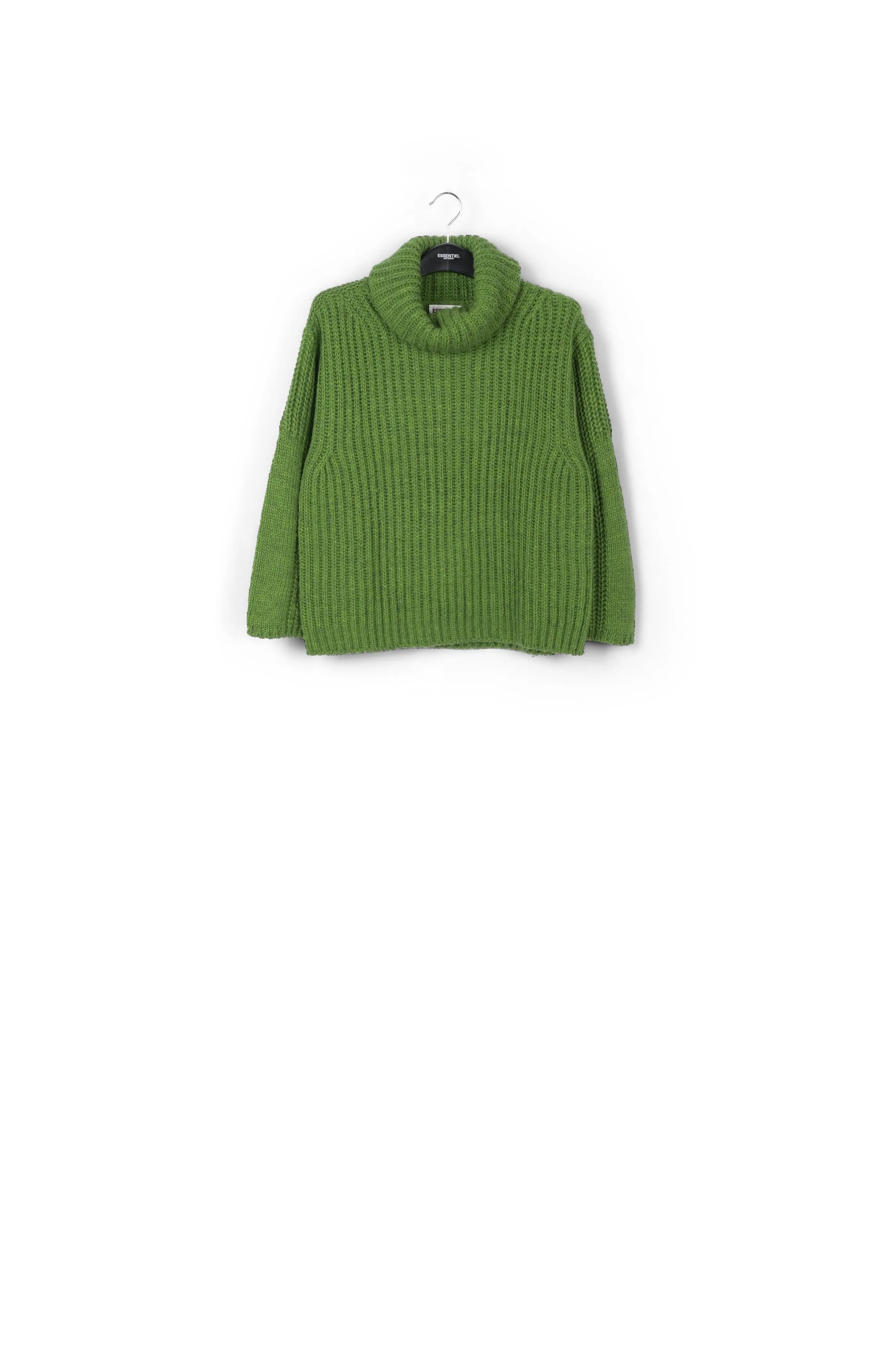 Green chunky ribbed turtleneck sweater