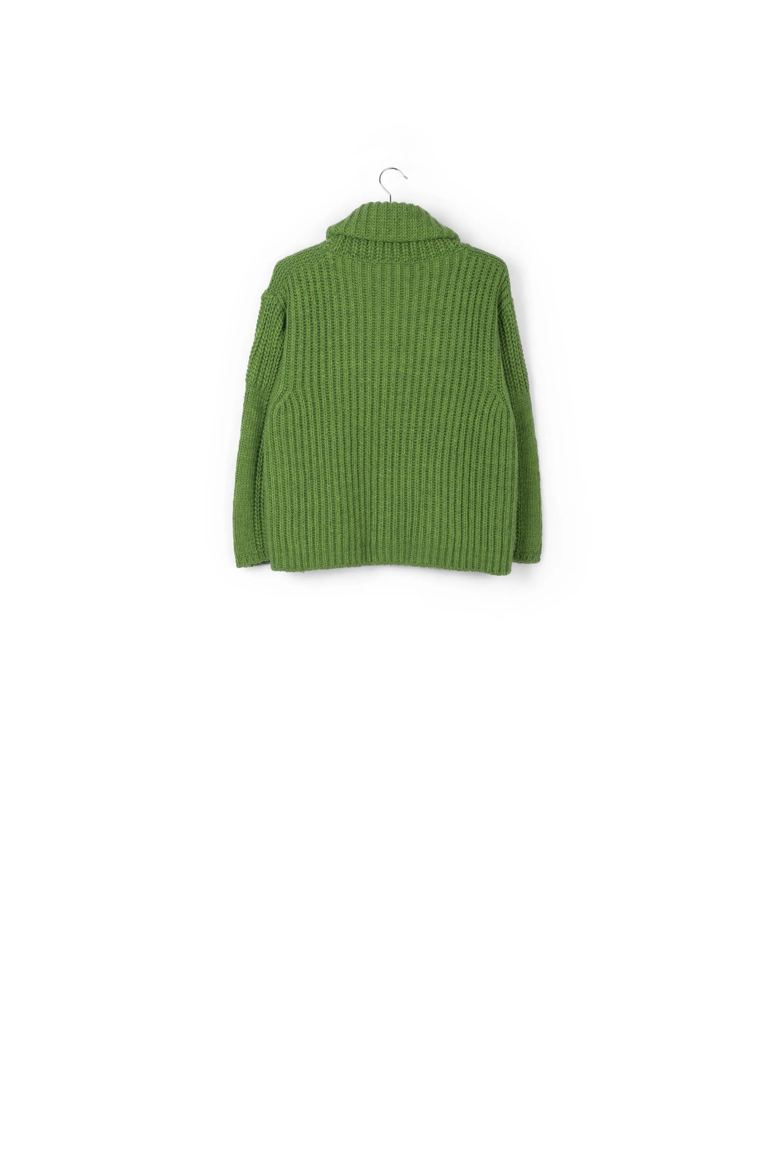 Green chunky ribbed turtleneck sweater