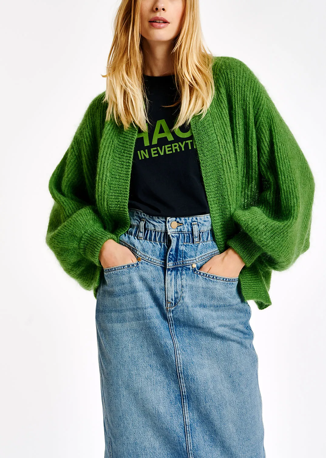 Green mohair and wool blend cardigan