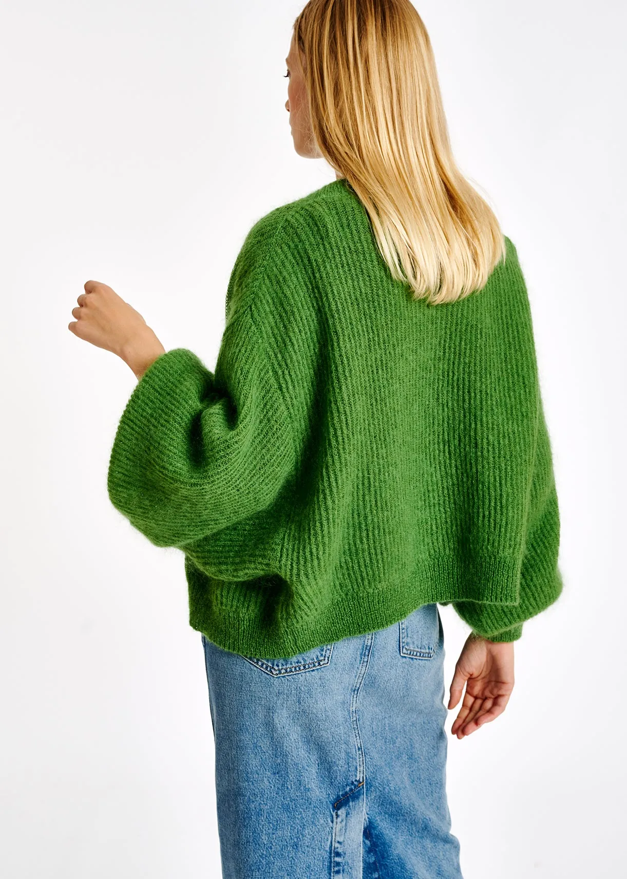 Green mohair and wool blend cardigan