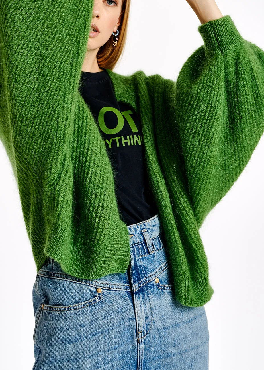 Green mohair and wool blend cardigan