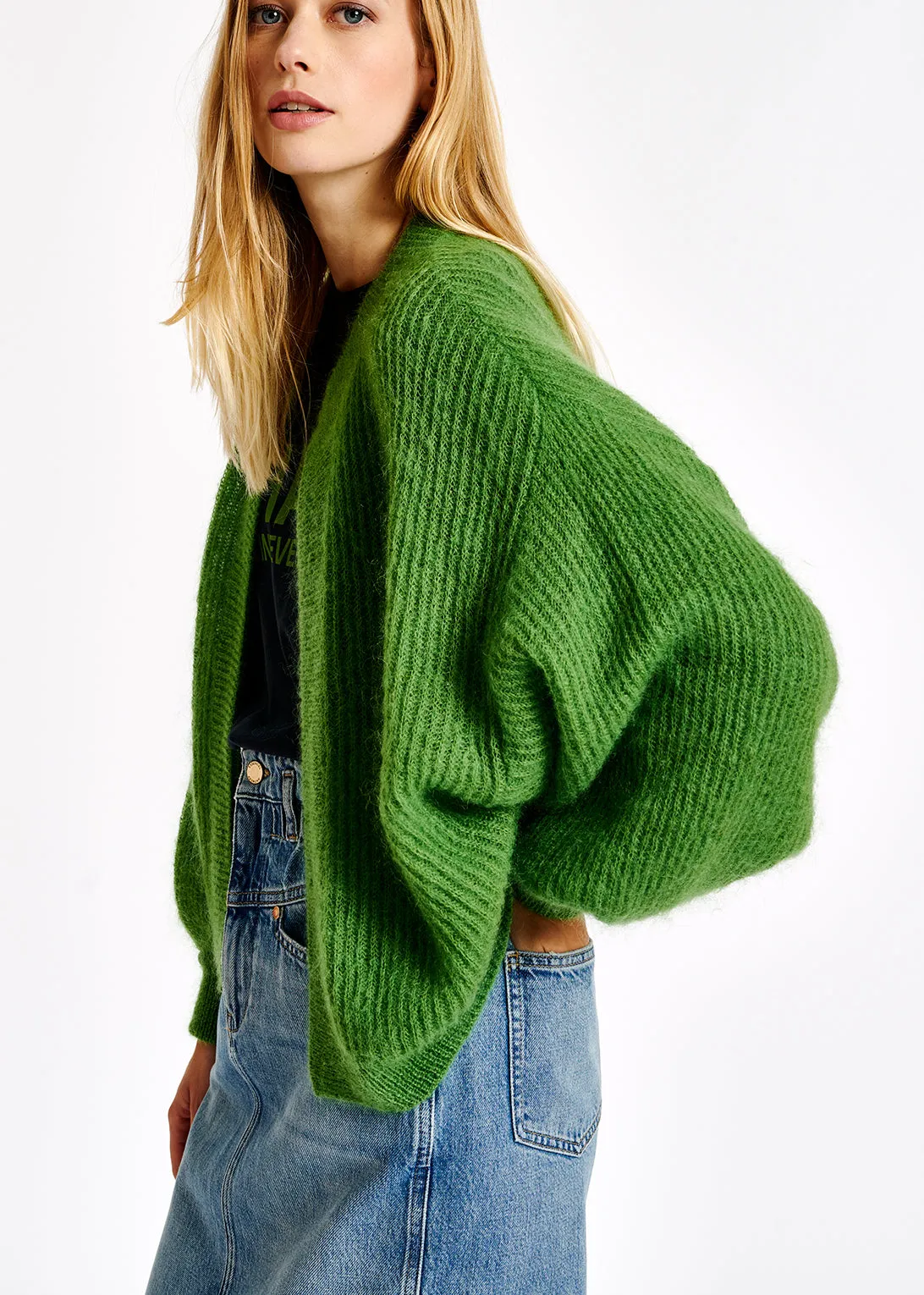 Green mohair and wool blend cardigan